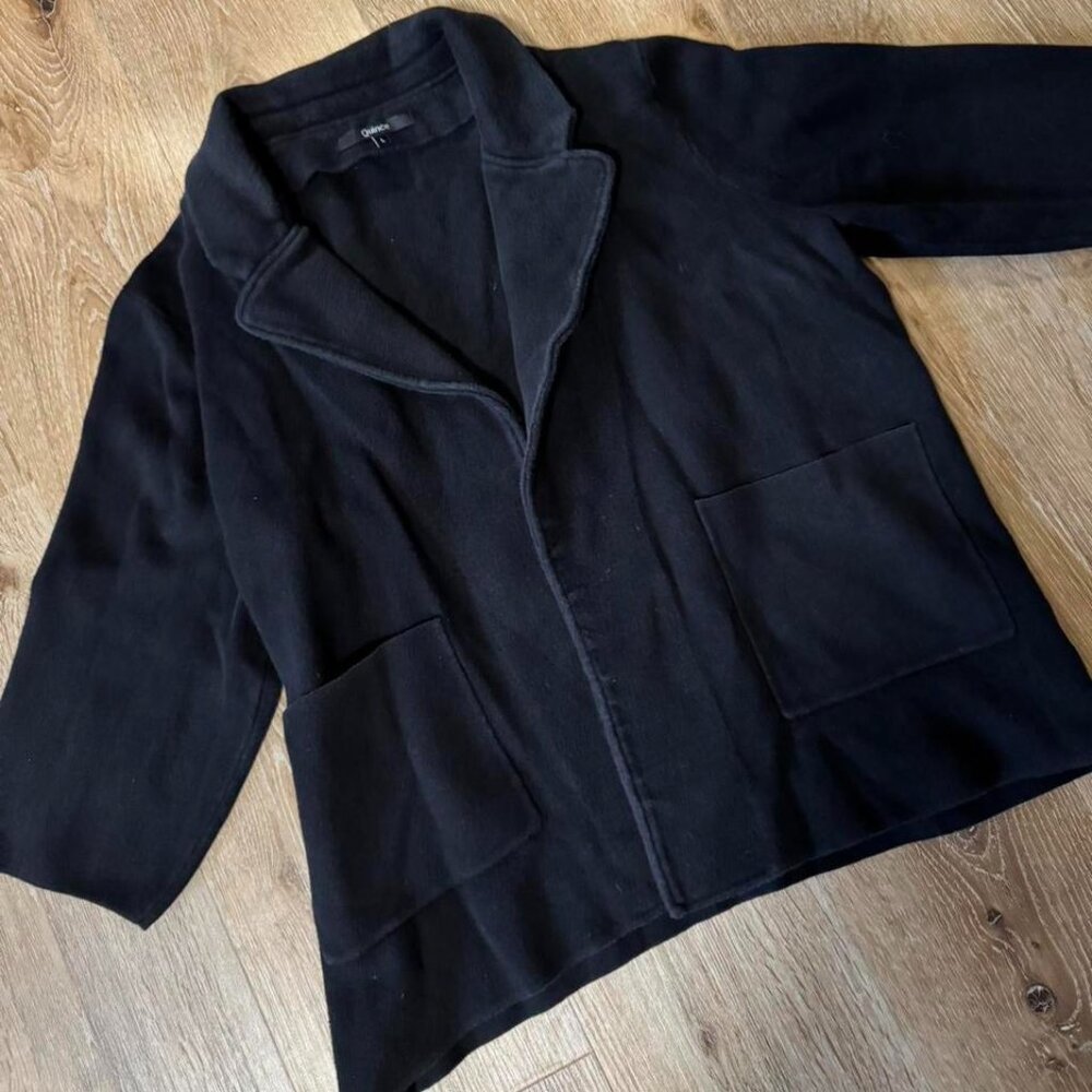 Quince Black Heavyweight Women Open Front Knit Blazer 100% Organic Cotton Size L
